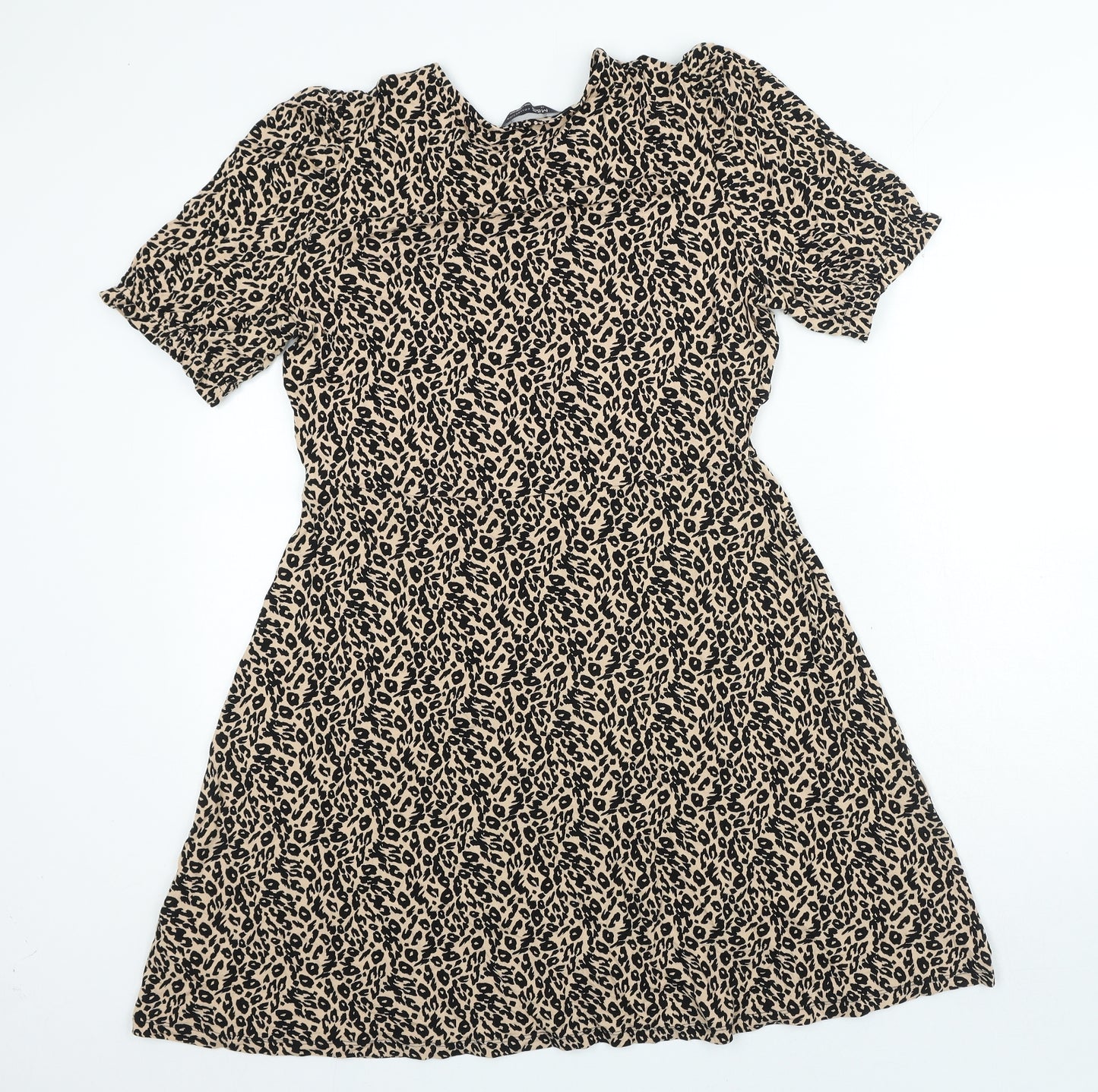 Marks and Spencer Womens Beige Animal Print Viscose A-Line Size 12 Round Neck Pullover