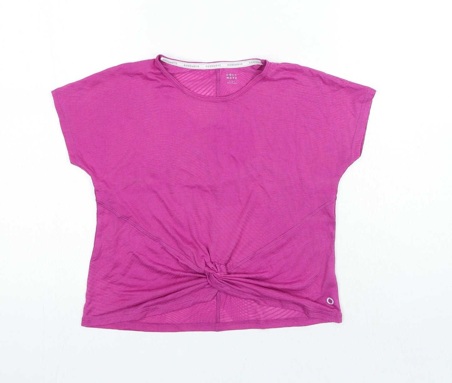 Go Move Girls Purple Polyester Basic T-Shirt Size 9-10 Years Round Neck Pullover - Knot Detail