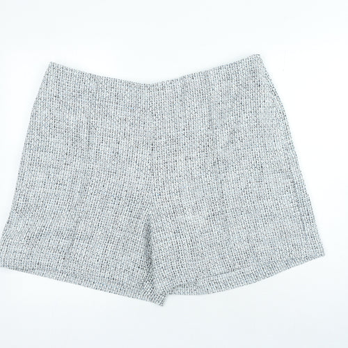 Marks and Spencer Womens Blue Houndstooth Polyester Cut-Off Shorts Size 20 Regular Zip