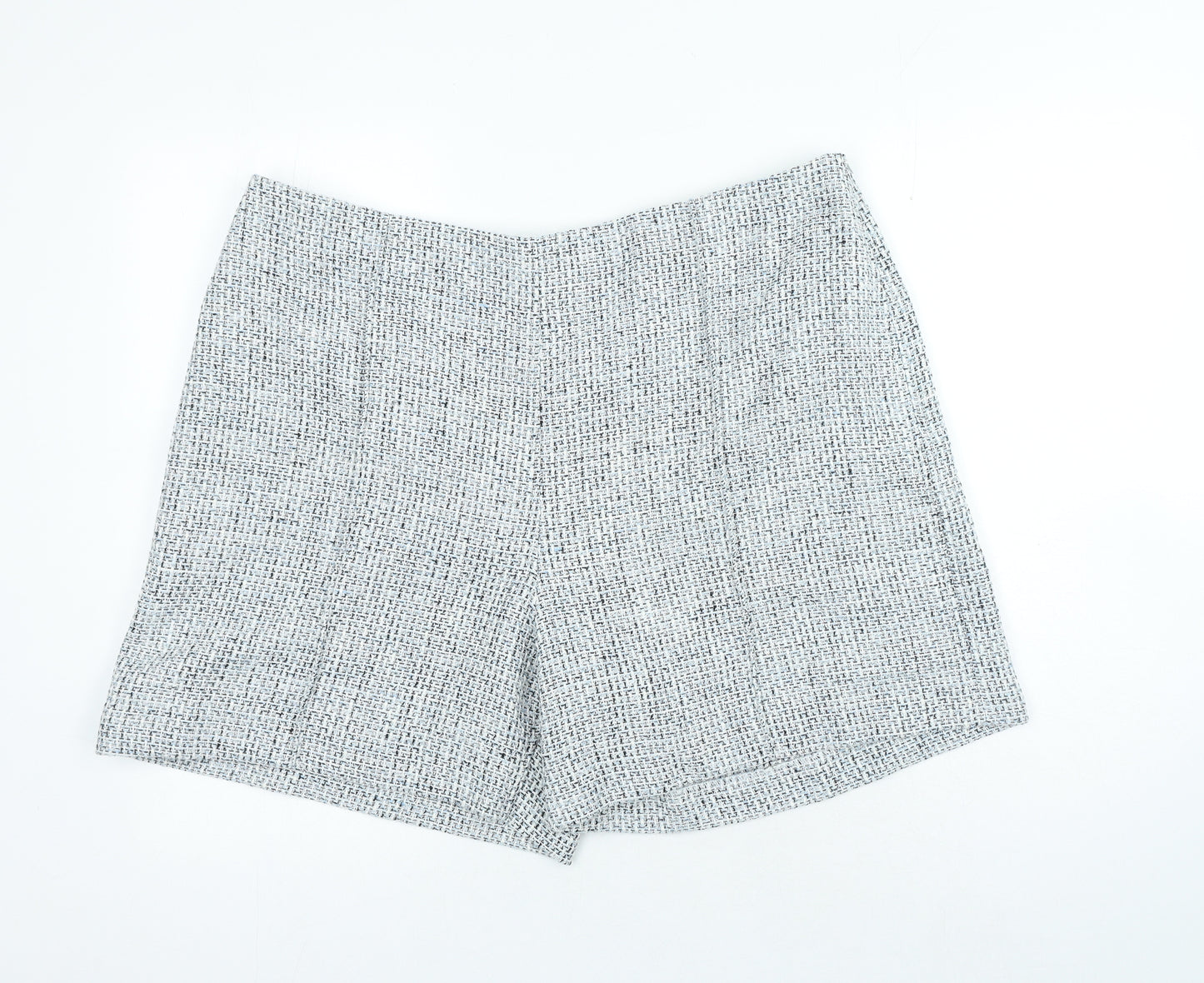 Marks and Spencer Womens Blue Houndstooth Polyester Cut-Off Shorts Size 20 Regular Zip