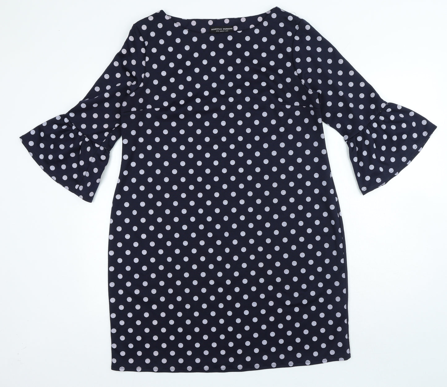 Dorothy Perkins Womens Blue Polka Dot Polyester A-Line Size 14 Round Neck Pullover