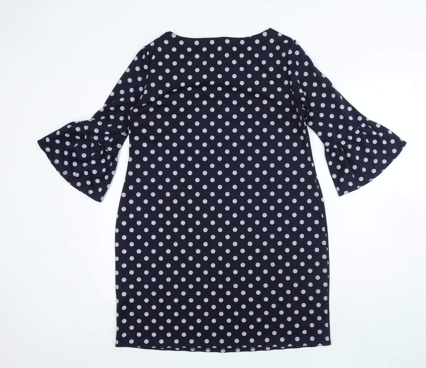 Dorothy Perkins Womens Blue Polka Dot Polyester A-Line Size 14 Round Neck Pullover