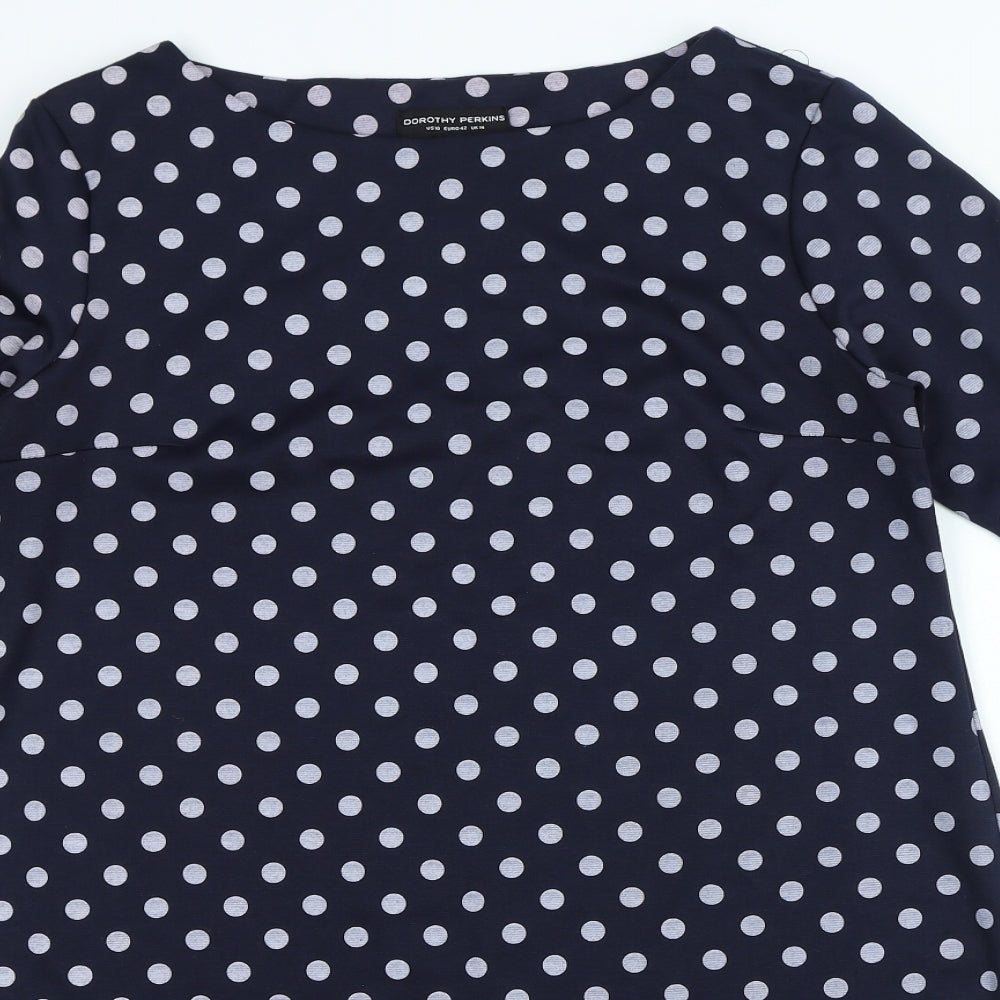 Dorothy Perkins Womens Blue Polka Dot Polyester A-Line Size 14 Round Neck Pullover