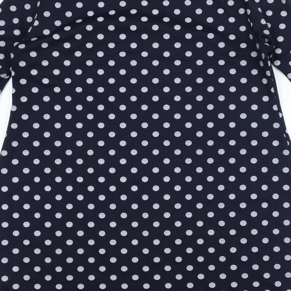 Dorothy Perkins Womens Blue Polka Dot Polyester A-Line Size 14 Round Neck Pullover