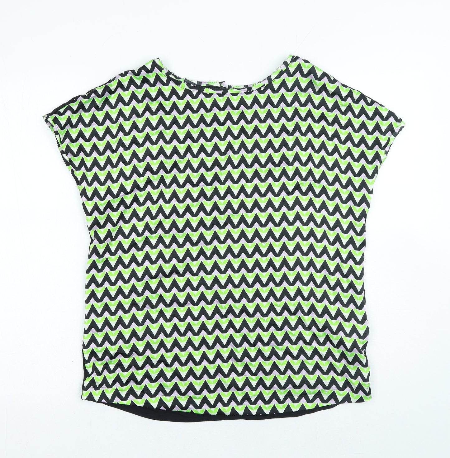 Marks and Spencer Womens Multicoloured Geometric Viscose Basic Blouse Size 8 Round Neck