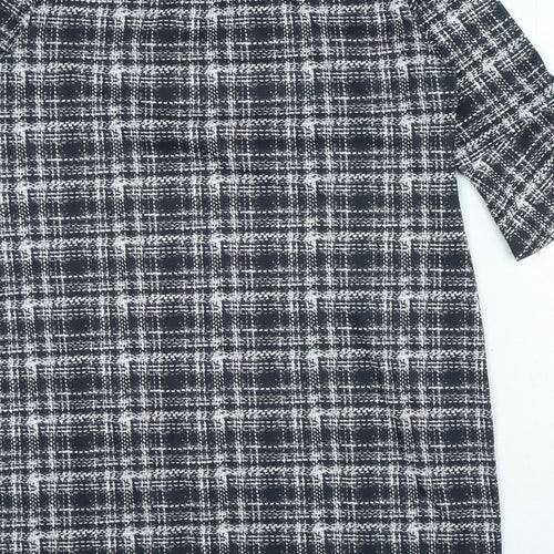 Dorothy Perkins Womens Black Plaid Polyester A-Line Size 14 Round Neck Hook & Loop