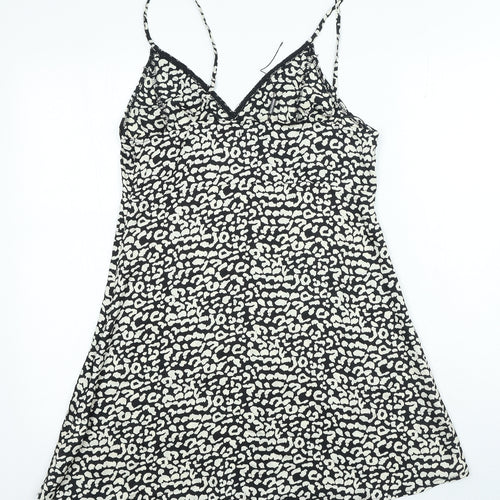 PRETTYLITTLETHING Womens Black Animal Print Polyester A-Line Size 12 V-Neck Pullover