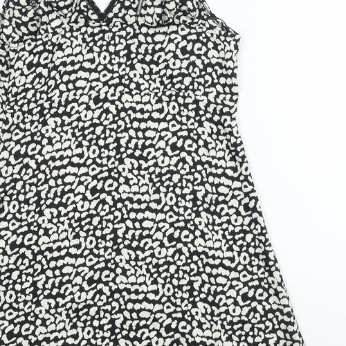 PRETTYLITTLETHING Womens Black Animal Print Polyester A-Line Size 12 V-Neck Pullover