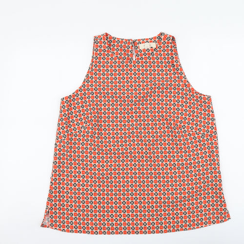 Per Una Womens Orange Geometric Polyester Basic Tank Size 12 Round Neck