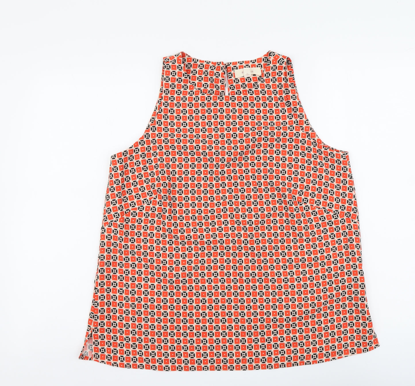Per Una Womens Orange Geometric Polyester Basic Tank Size 12 Round Neck