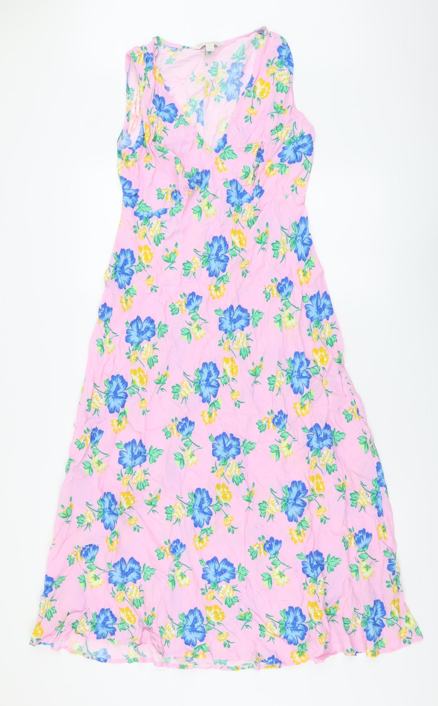 Marks and Spencer Womens Pink Floral Viscose A-Line Size 12 V-Neck Pullover
