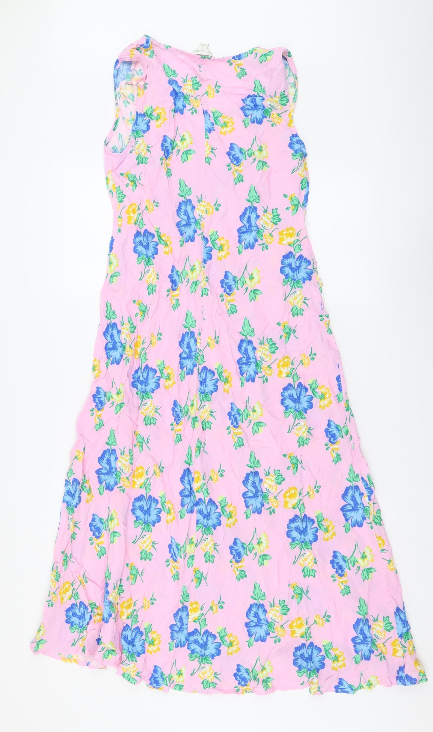 Marks and Spencer Womens Pink Floral Viscose A-Line Size 12 V-Neck Pullover