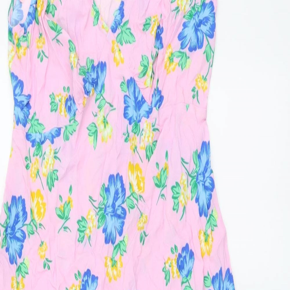 Marks and Spencer Womens Pink Floral Viscose A-Line Size 12 V-Neck Pullover