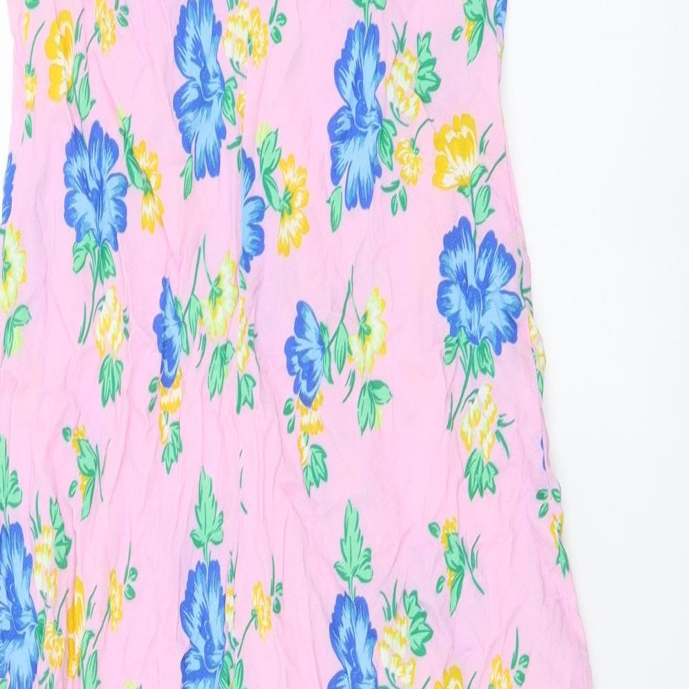 Marks and Spencer Womens Pink Floral Viscose A-Line Size 12 V-Neck Pullover