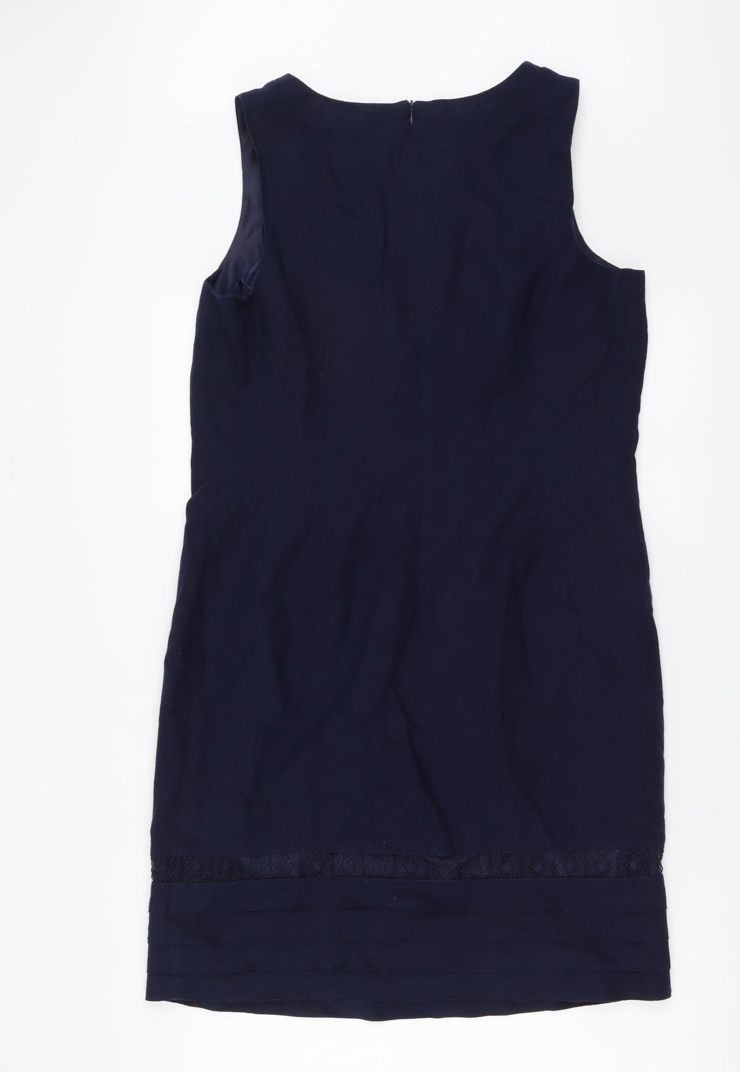 Papaya Womens Blue Linen A-Line Size 14 V-Neck Zip - Lace Detail