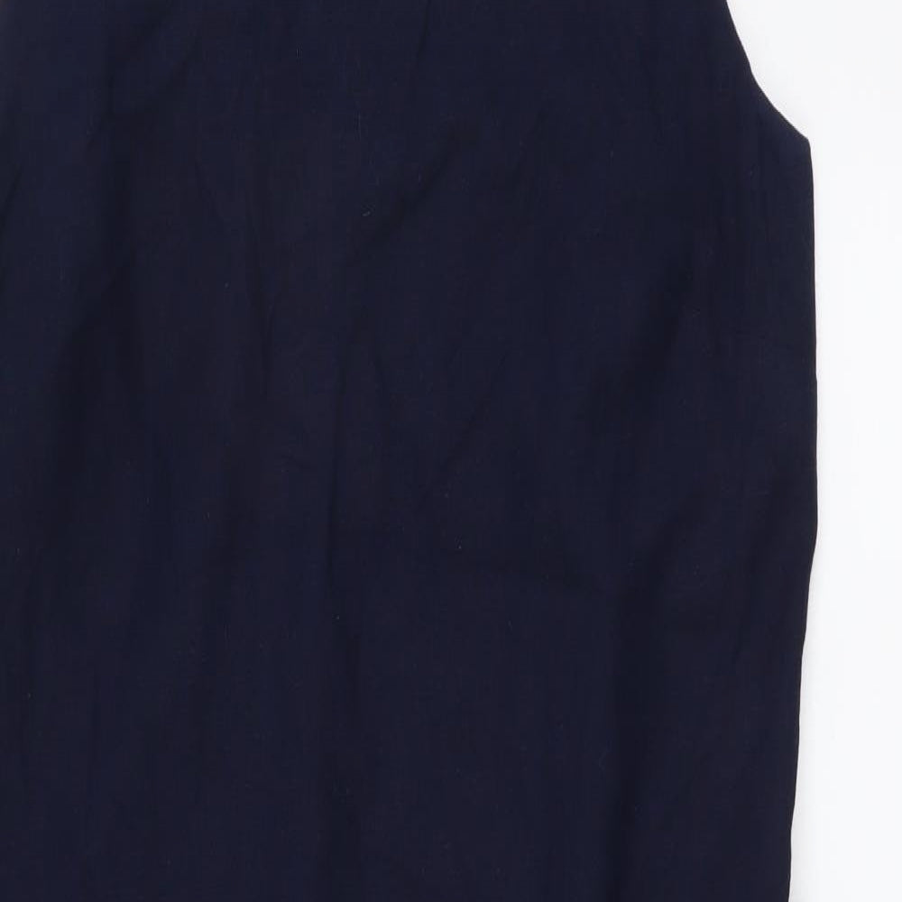 Papaya Womens Blue Linen A-Line Size 14 V-Neck Zip - Lace Detail
