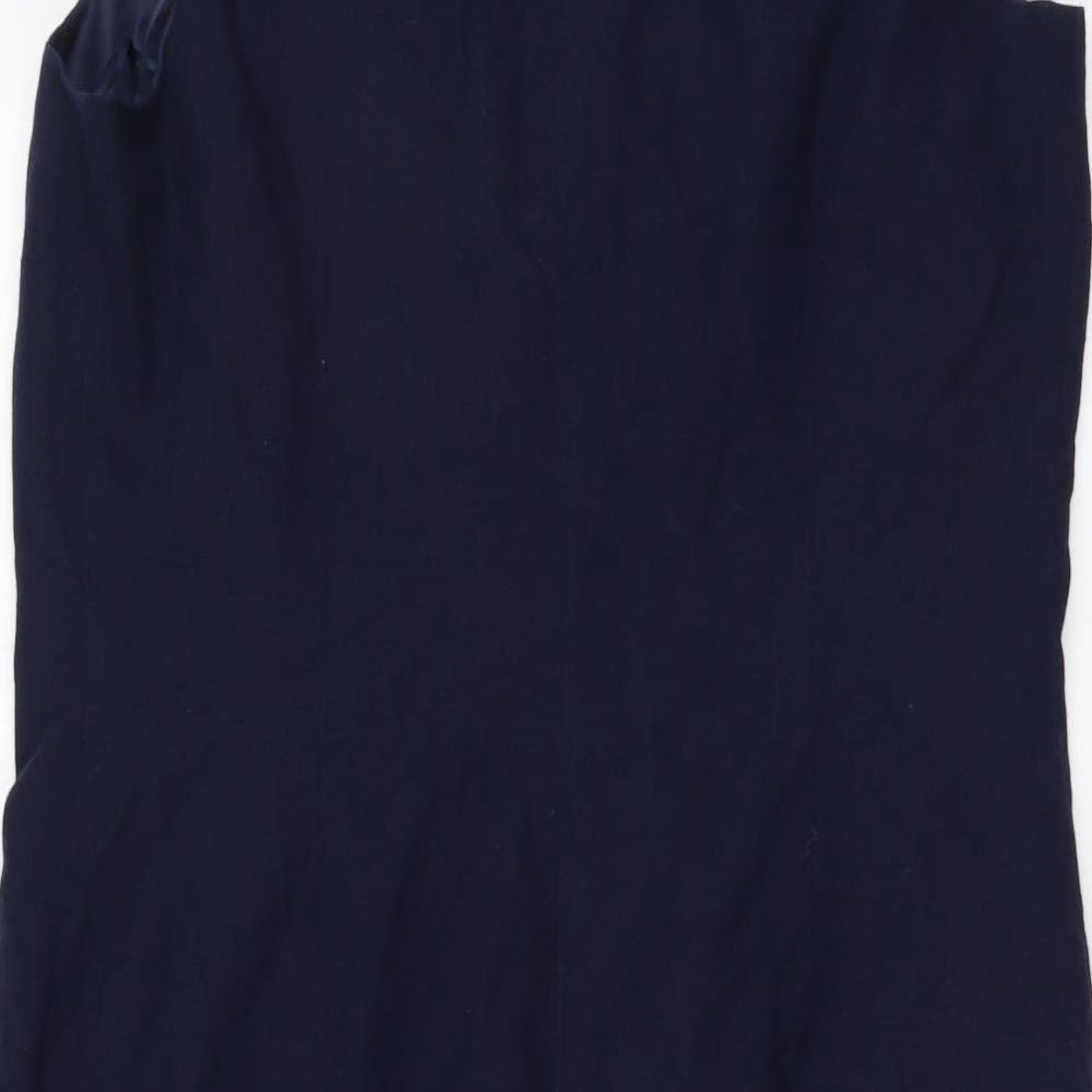 Papaya Womens Blue Linen A-Line Size 14 V-Neck Zip - Lace Detail