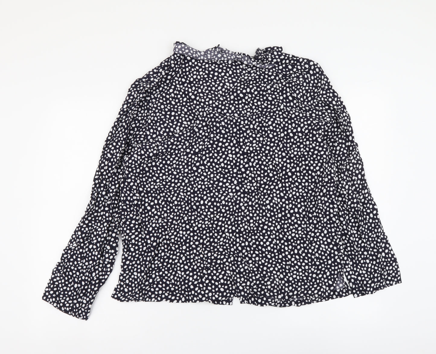 Marks and Spencer Womens Black Geometric Viscose Basic Button-Up Size 14 Collared