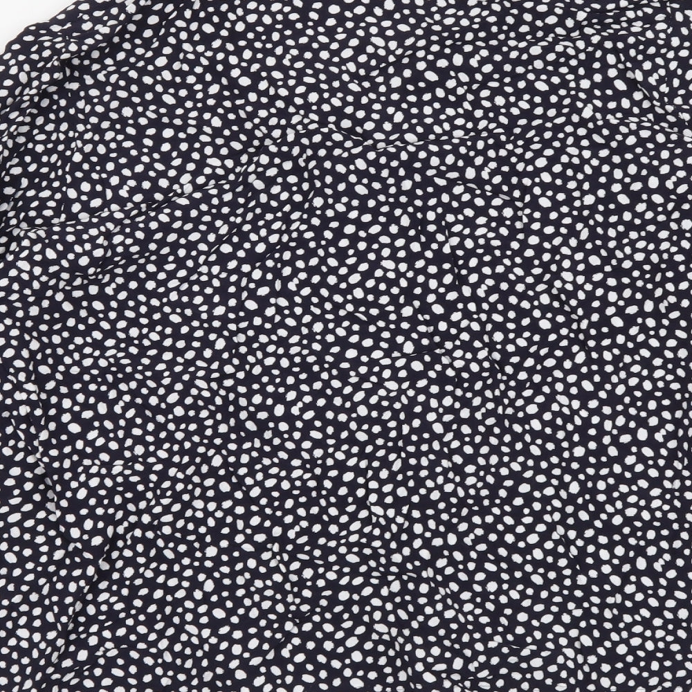 Marks and Spencer Womens Black Geometric Viscose Basic Button-Up Size 14 Collared