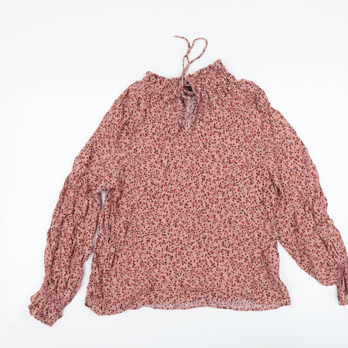 Marks and Spencer Womens Pink Floral Viscose Basic Blouse Size 8 Mock Neck