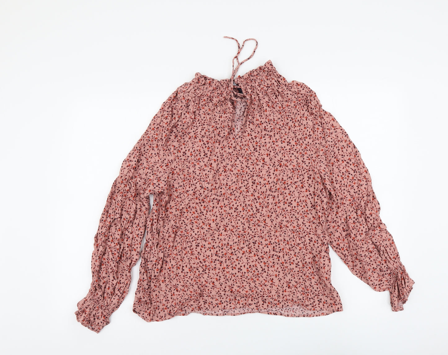 Marks and Spencer Womens Pink Floral Viscose Basic Blouse Size 8 Mock Neck
