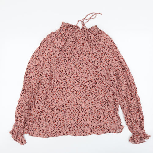 Marks and Spencer Womens Pink Floral Viscose Basic Blouse Size 8 Mock Neck