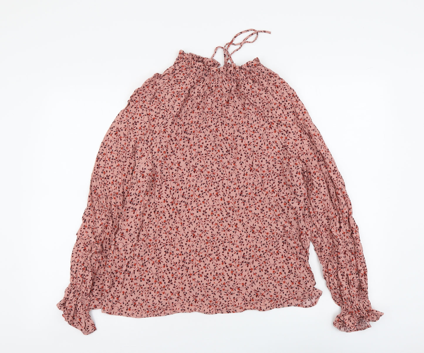 Marks and Spencer Womens Pink Floral Viscose Basic Blouse Size 8 Mock Neck