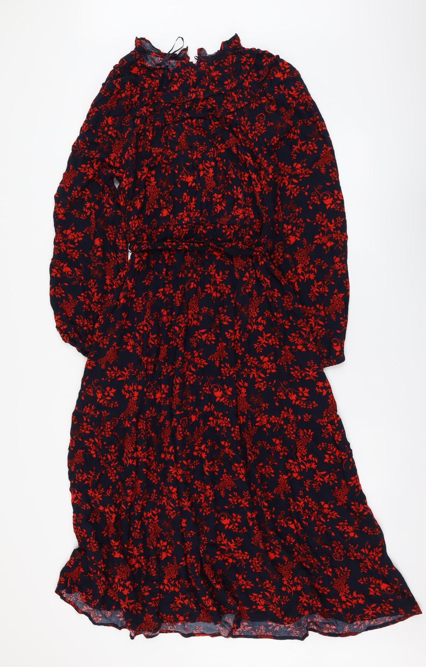 Marks and Spencer Womens Red Floral Viscose Maxi Size 12 Round Neck Pullover
