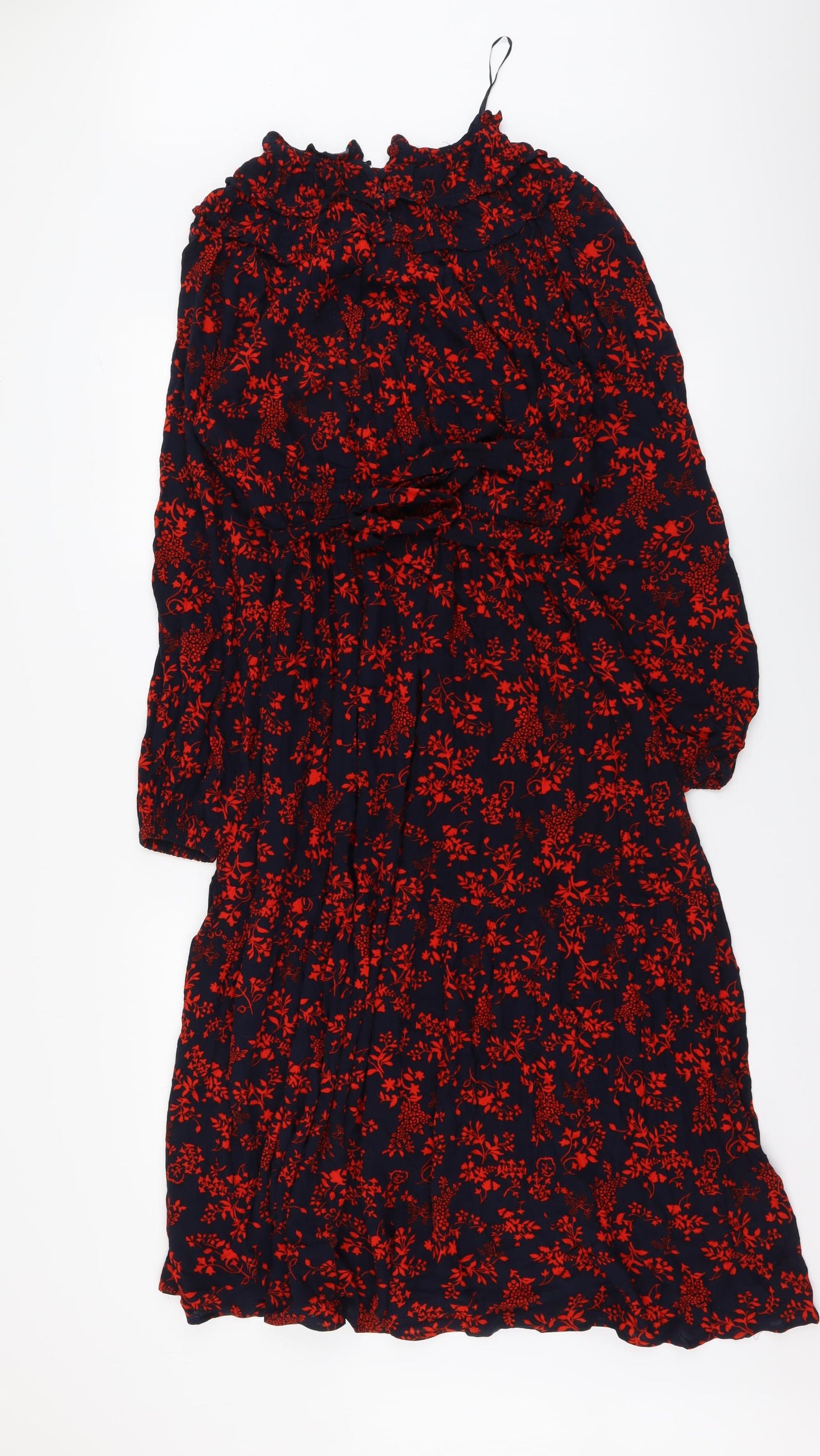 Marks and Spencer Womens Red Floral Viscose Maxi Size 12 Round Neck Pullover