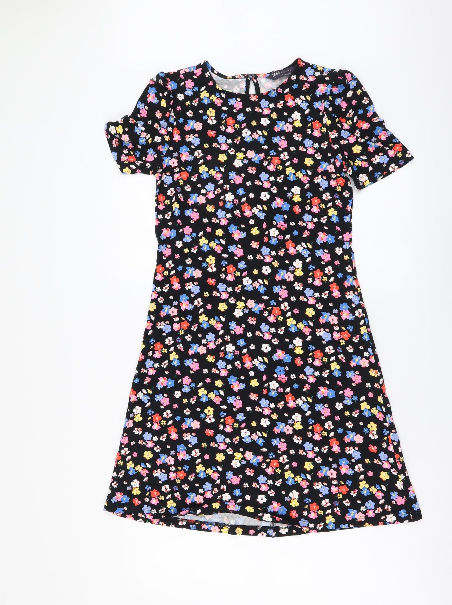 Marks and Spencer Womens Black Floral Viscose A-Line Size 6 Round Neck Pullover