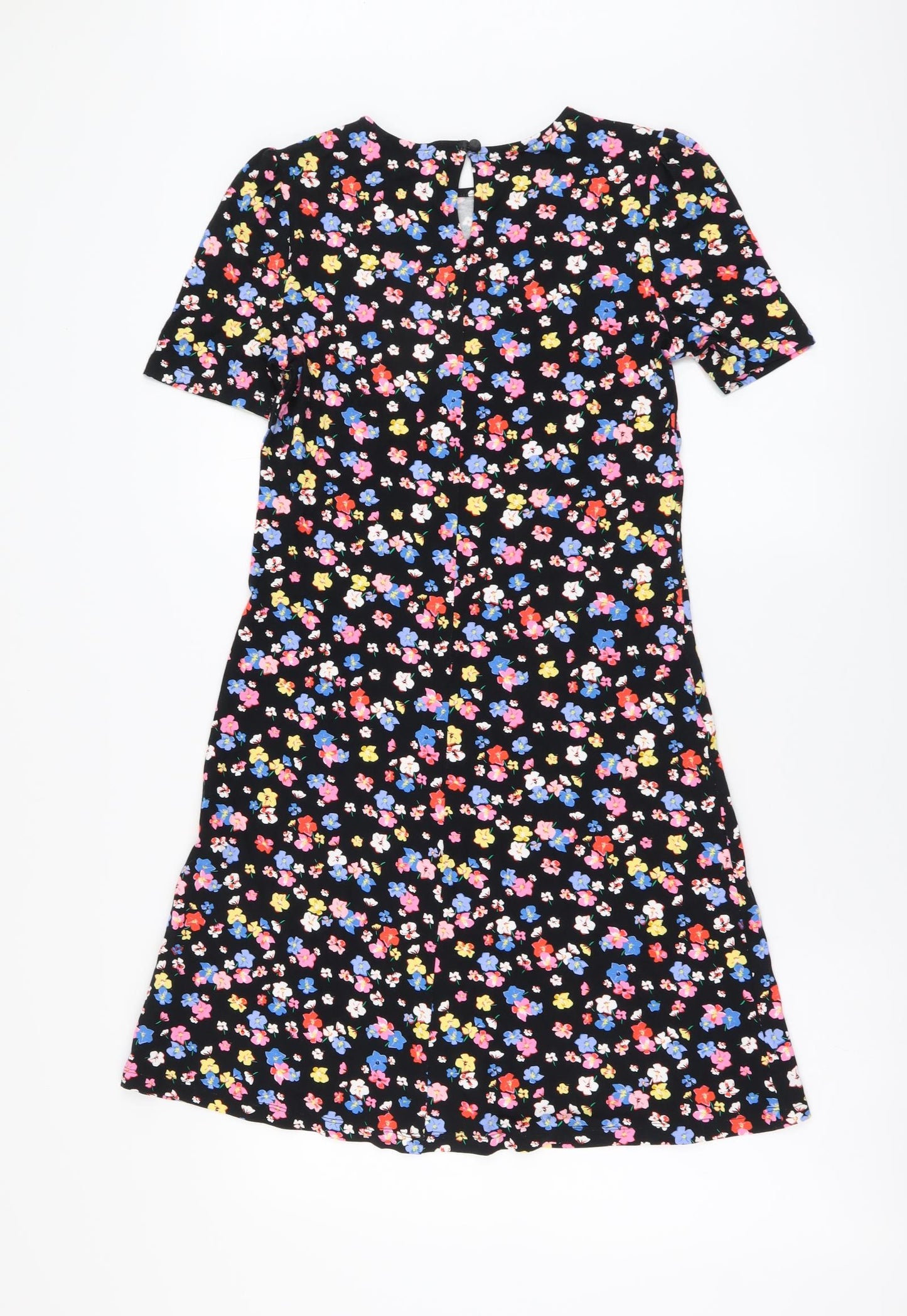Marks and Spencer Womens Black Floral Viscose A-Line Size 6 Round Neck Pullover