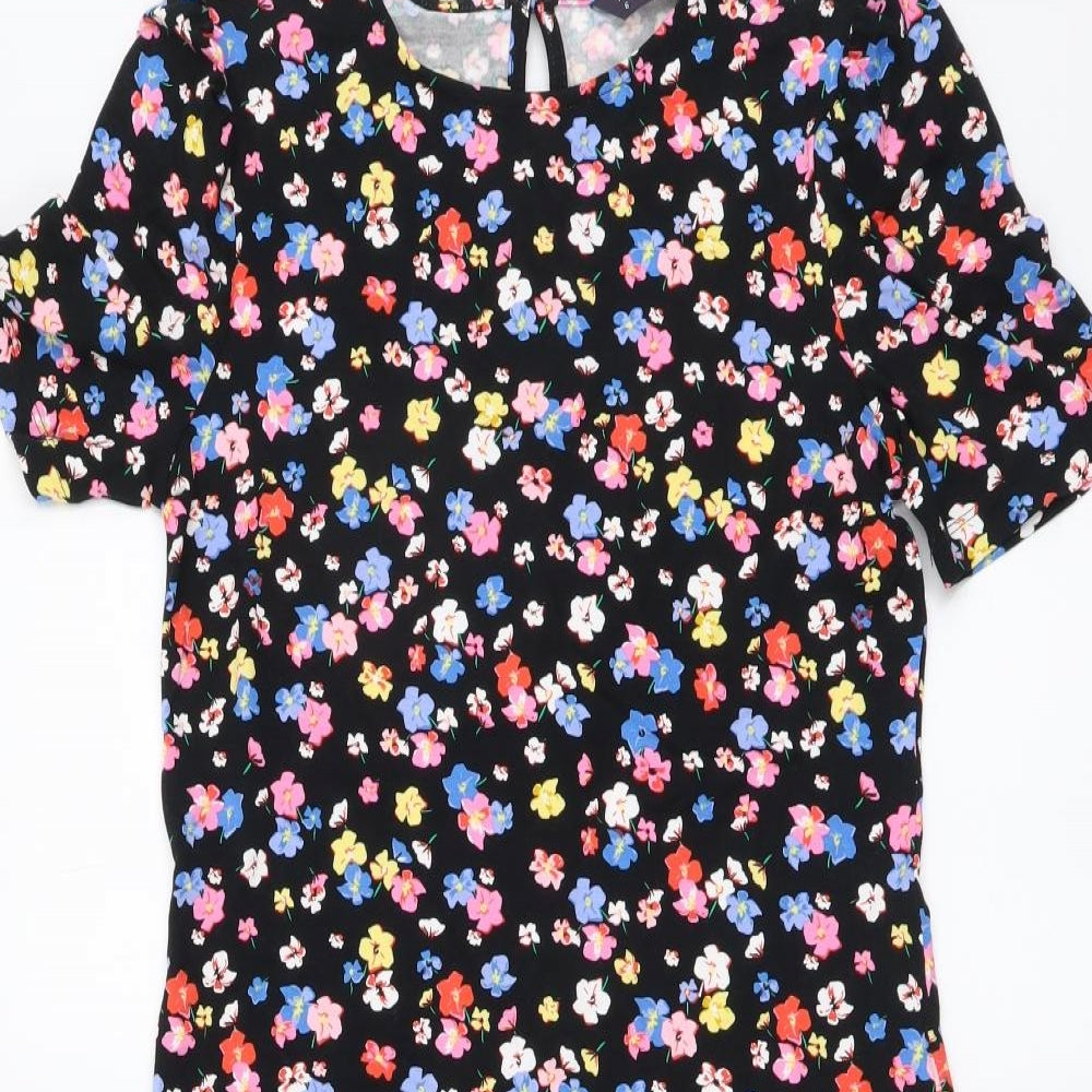 Marks and Spencer Womens Black Floral Viscose A-Line Size 6 Round Neck Pullover