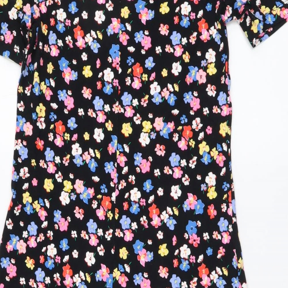 Marks and Spencer Womens Black Floral Viscose A-Line Size 6 Round Neck Pullover