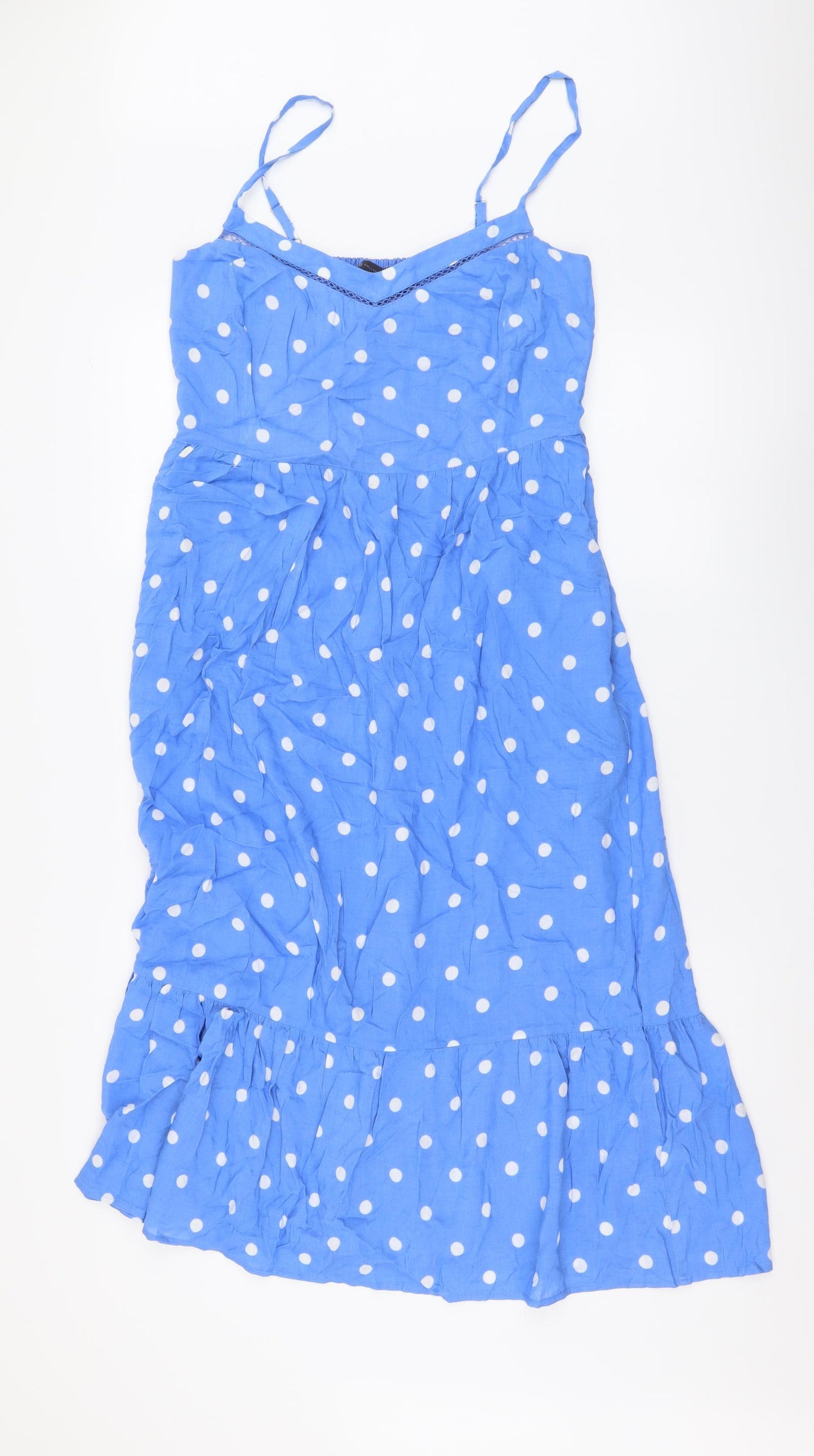 Marks and Spencer Womens Blue Polka Dot Viscose A-Line Size 12 V-Neck Pullover