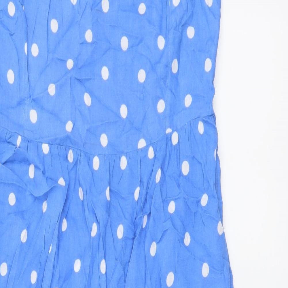 Marks and Spencer Womens Blue Polka Dot Viscose A-Line Size 12 V-Neck Pullover