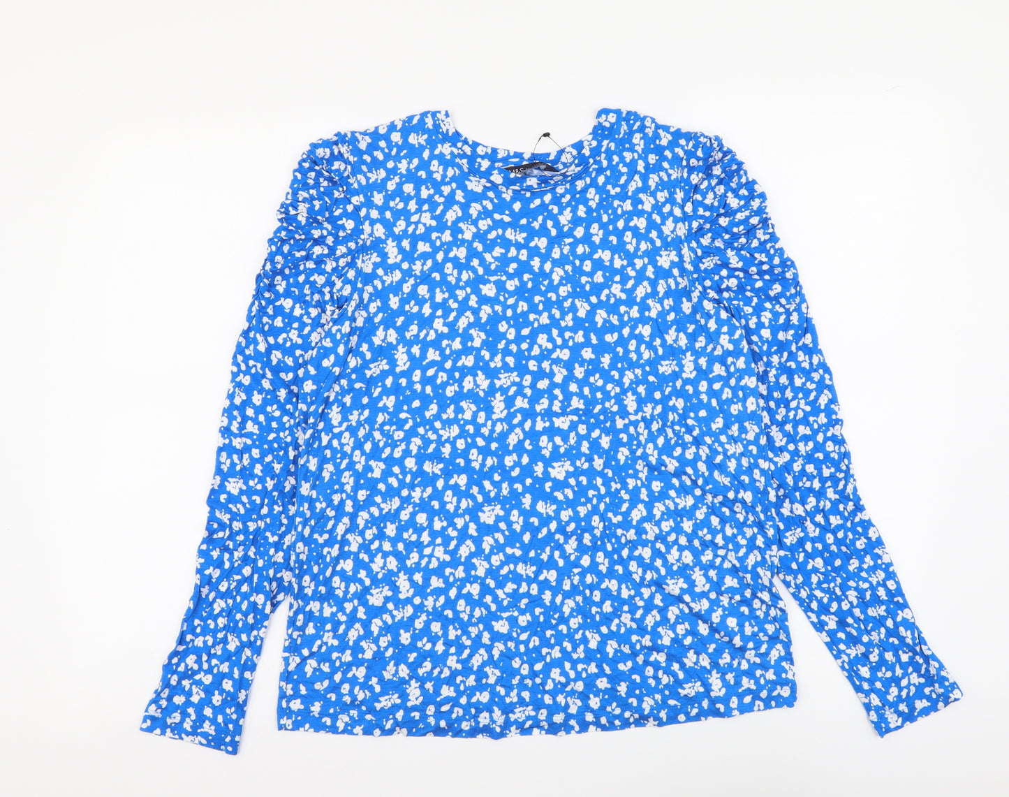 Marks and Spencer Womens Blue Geometric Viscose Basic Blouse Size 14 Round Neck