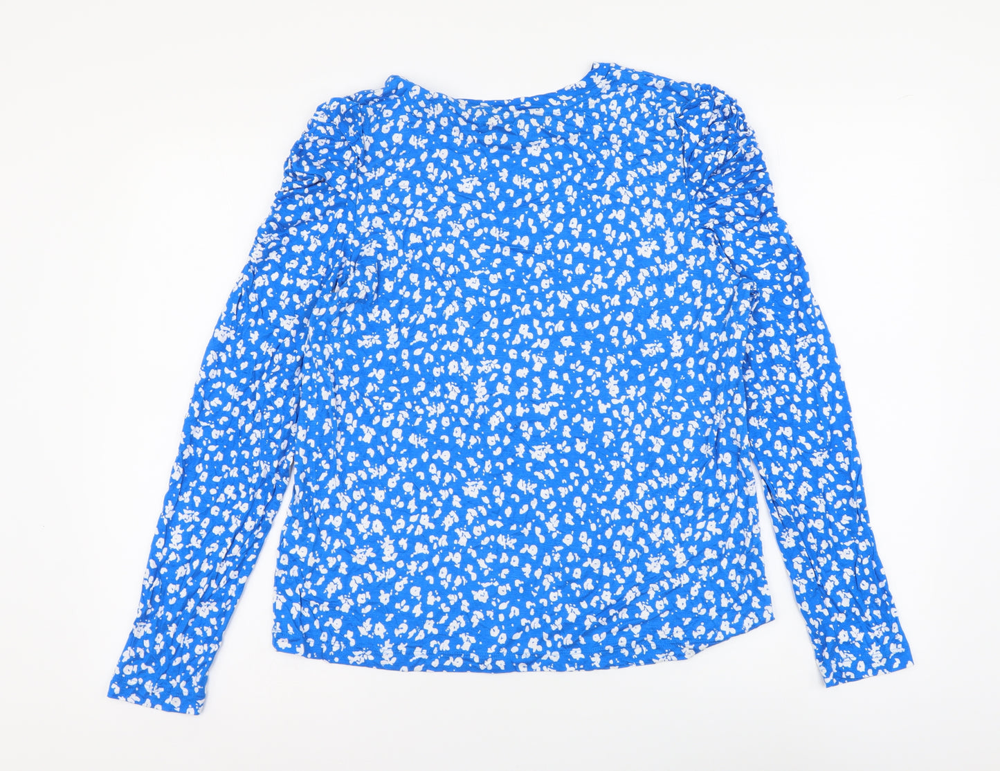 Marks and Spencer Womens Blue Geometric Viscose Basic Blouse Size 14 Round Neck