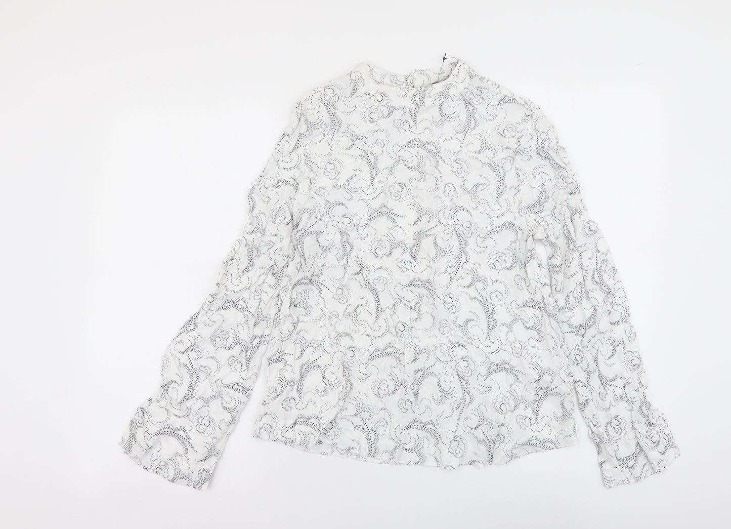 Marks and Spencer Womens White Geometric Viscose Basic Blouse Size 10 Mock Neck
