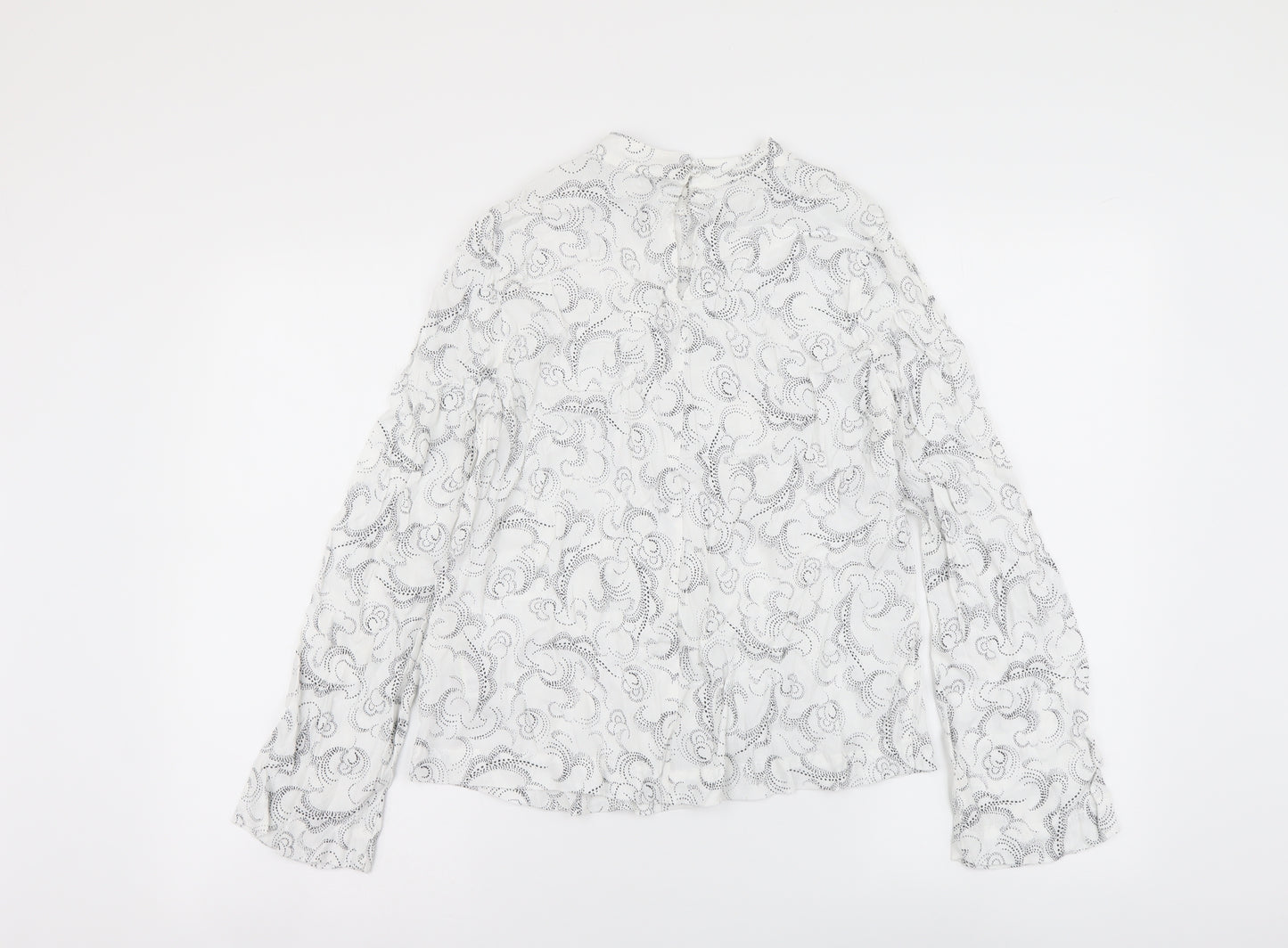 Marks and Spencer Womens White Geometric Viscose Basic Blouse Size 10 Mock Neck