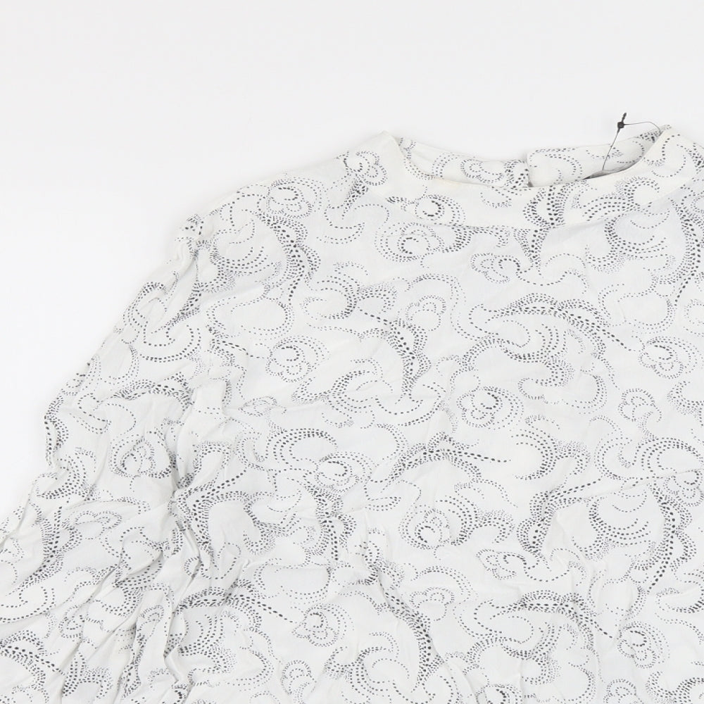 Marks and Spencer Womens White Geometric Viscose Basic Blouse Size 10 Mock Neck