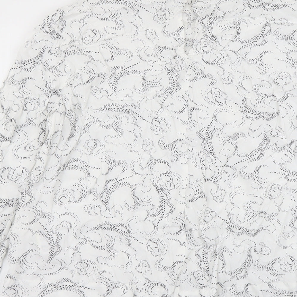 Marks and Spencer Womens White Geometric Viscose Basic Blouse Size 10 Mock Neck