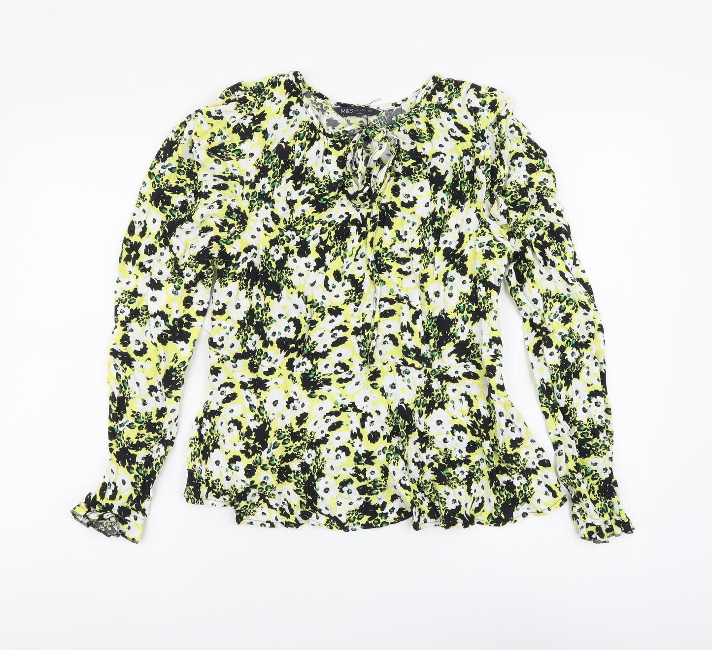 Marks and Spencer Womens Multicoloured Geometric Viscose Basic Blouse Size 10 Round Neck