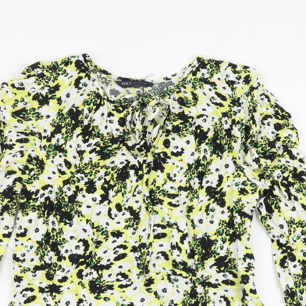 Marks and Spencer Womens Multicoloured Geometric Viscose Basic Blouse Size 10 Round Neck