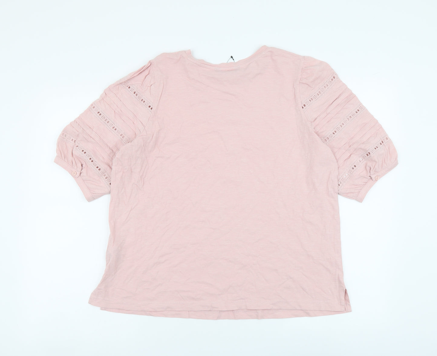 Marks and Spencer Womens Pink Cotton Basic T-Shirt Size 14 Round Neck