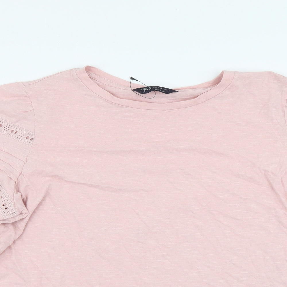 Marks and Spencer Womens Pink Cotton Basic T-Shirt Size 14 Round Neck