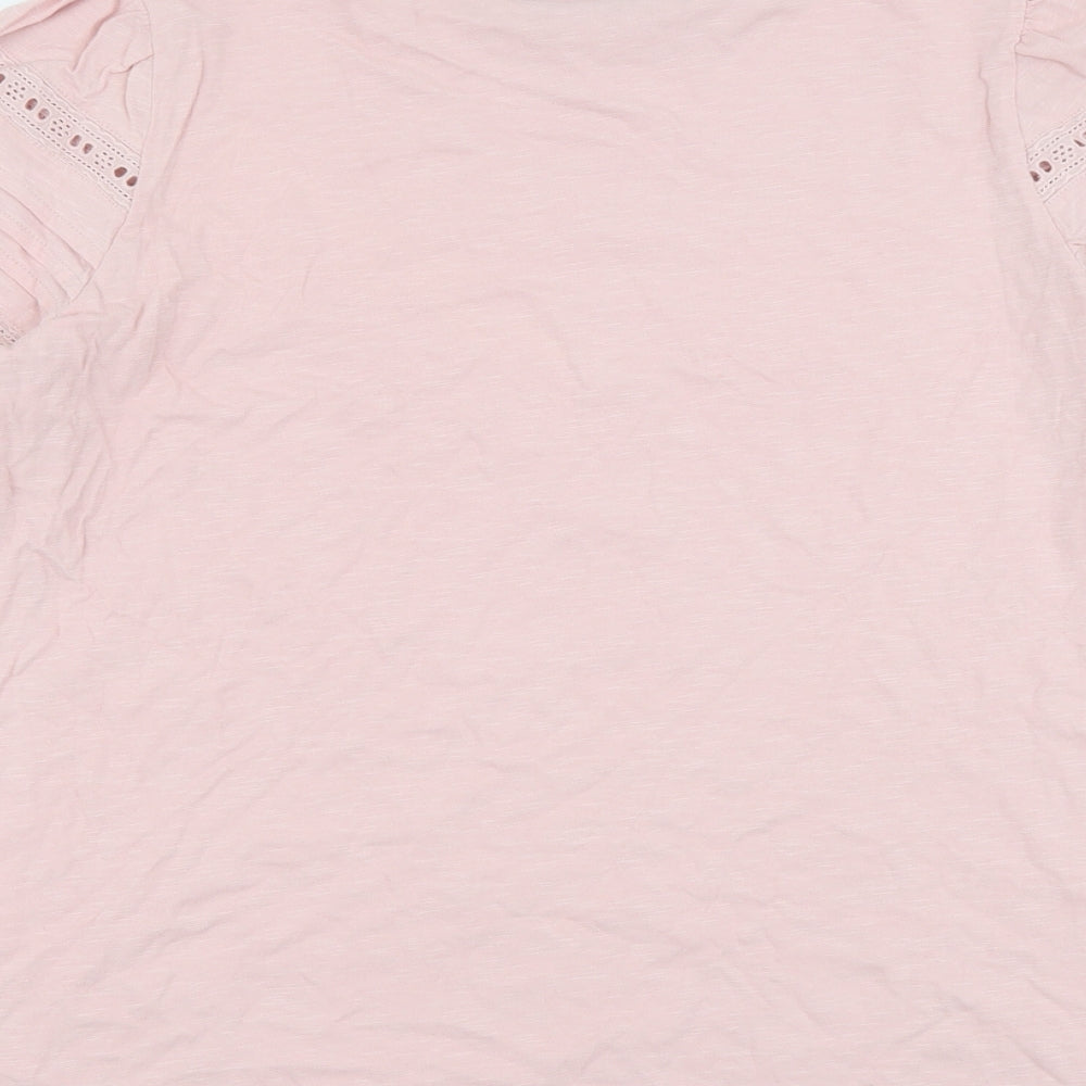 Marks and Spencer Womens Pink Cotton Basic T-Shirt Size 14 Round Neck