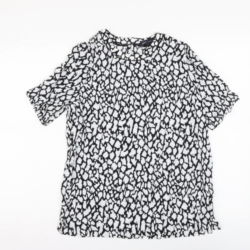 Marks and Spencer Womens White Geometric Viscose Basic Blouse Size 8 Round Neck