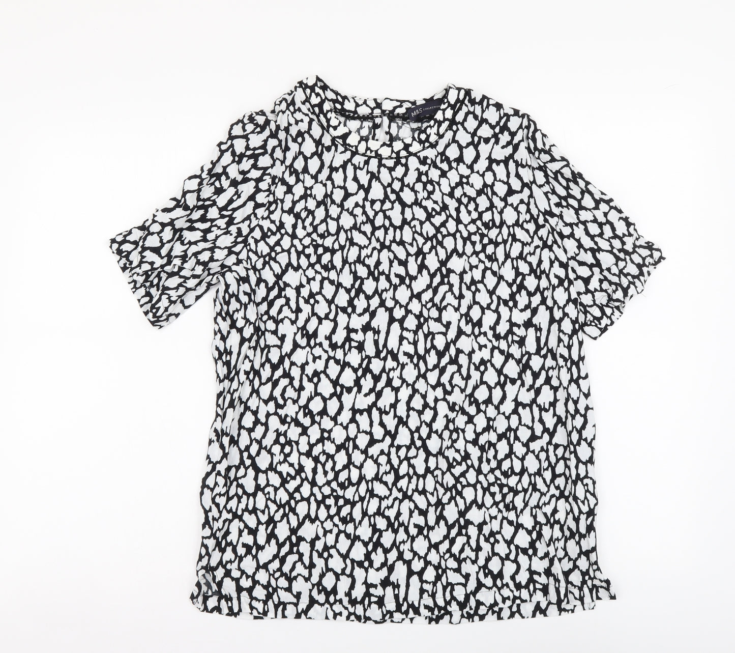 Marks and Spencer Womens White Geometric Viscose Basic Blouse Size 8 Round Neck