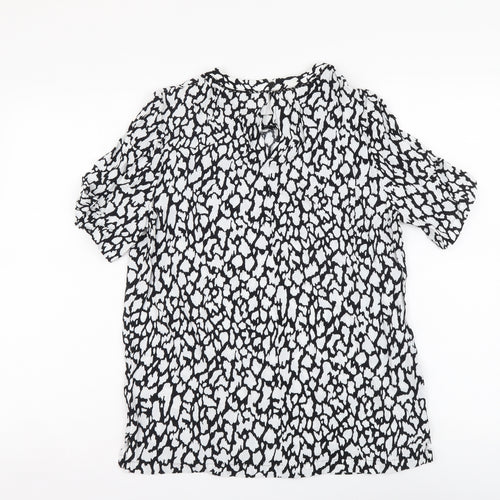 Marks and Spencer Womens White Geometric Viscose Basic Blouse Size 8 Round Neck