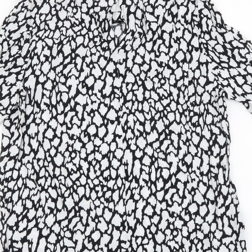 Marks and Spencer Womens White Geometric Viscose Basic Blouse Size 8 Round Neck